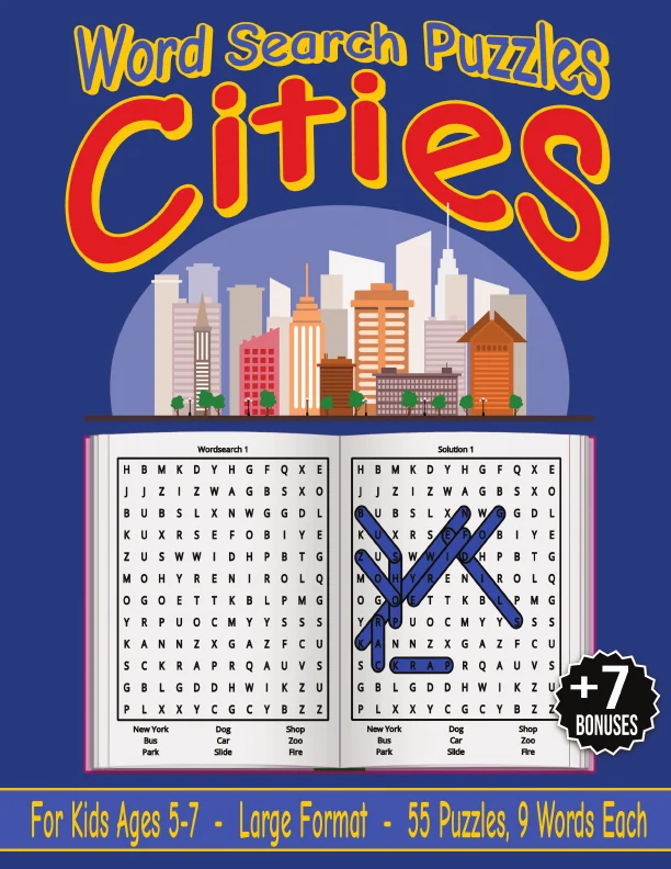Cover of Word Search Puzzles – Cities – For Kids Ages 5–7