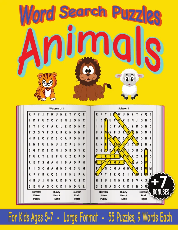 Cover of Word Search Puzzles – Animals – For Kids Ages 5–7