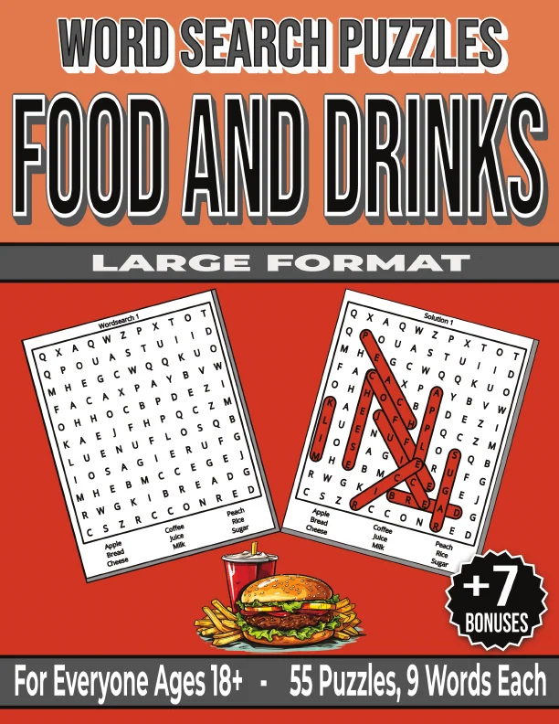 Cover of Food & Drinks - Word Search Puzzles – For Everyone Ages 18+