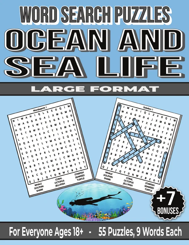 Cover of Ocean and Sea Life - Word Search Puzzles 18+