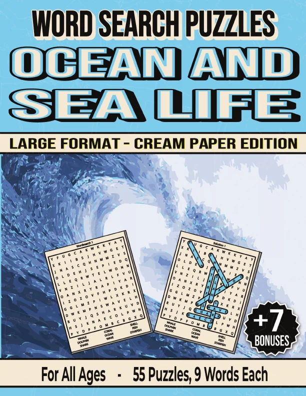 Cover of Ocean and Sea Life - Word Search Puzzles – Cream Paper