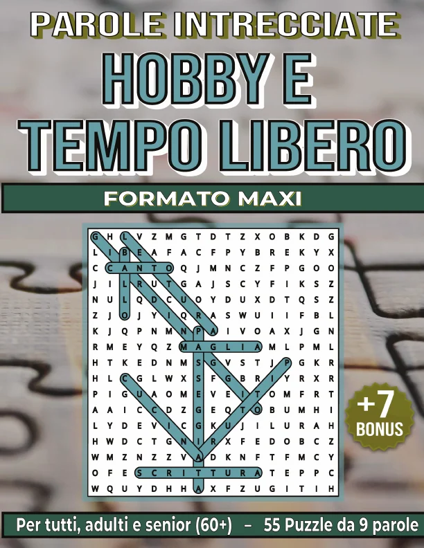 Copertina di Parole Intrecciate "Hobby e Tempo Libero" per tutti, adulti e senior(60+)