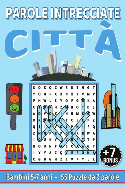 Copertina di Parole Crociate nomi città per bambini da 5-7 anni