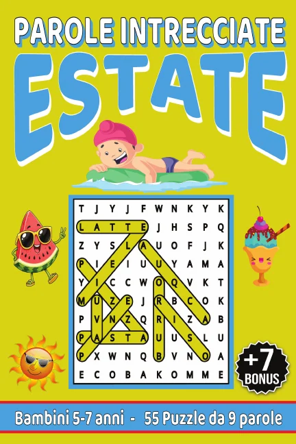 Copertina di Parole Crociate in tema Estate per Bambini da 5 - 7 anni