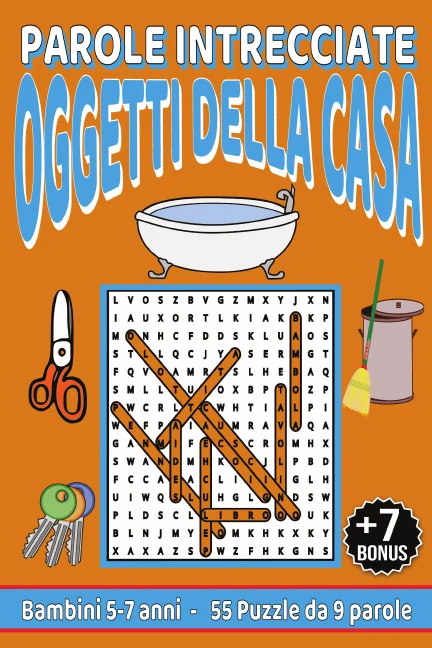 Copertina di Parole Crociate degli oggetti che si trovano in casa per bambini da 5-7 anni