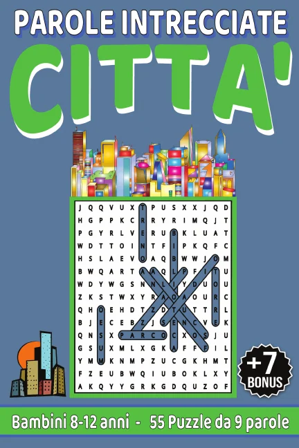 Copertina di Parole Crociate a tema città per bambini da 8-12 anni