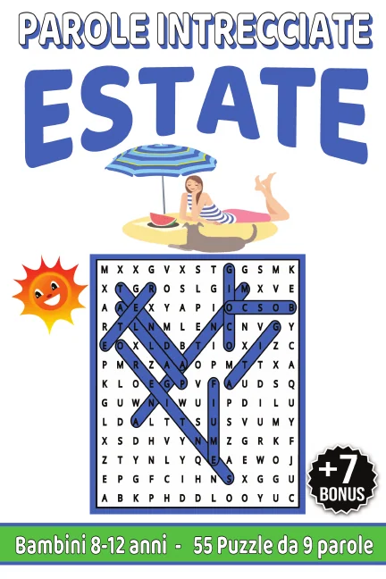 Copertina di Parole Crociate Estate per bambini da 8-12 anni
