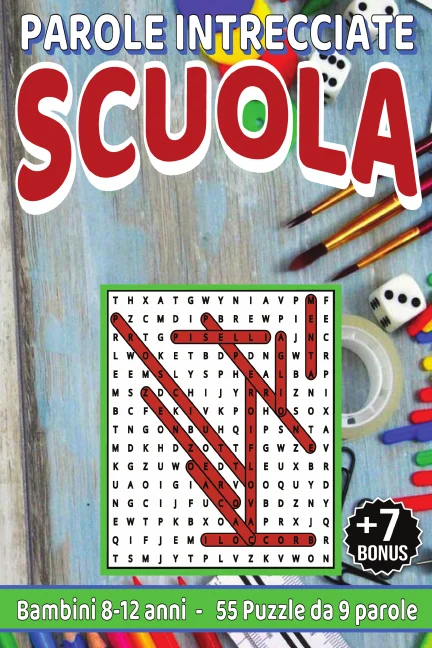Copertina di Parole Crociate sulla scuola per bambini da 8-12 anni