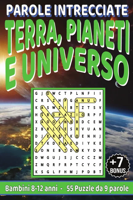 Copertina di Parole Crociate sulla terra, i pianeti e l'universo per bambini da 8-12 anni