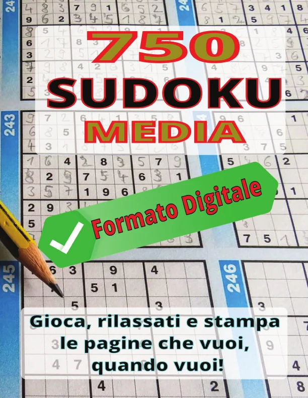 Copertina di 750 Sudoku MEDIA difficoltà | File Digitale da Stampare | Gioco di Logica per Tutti